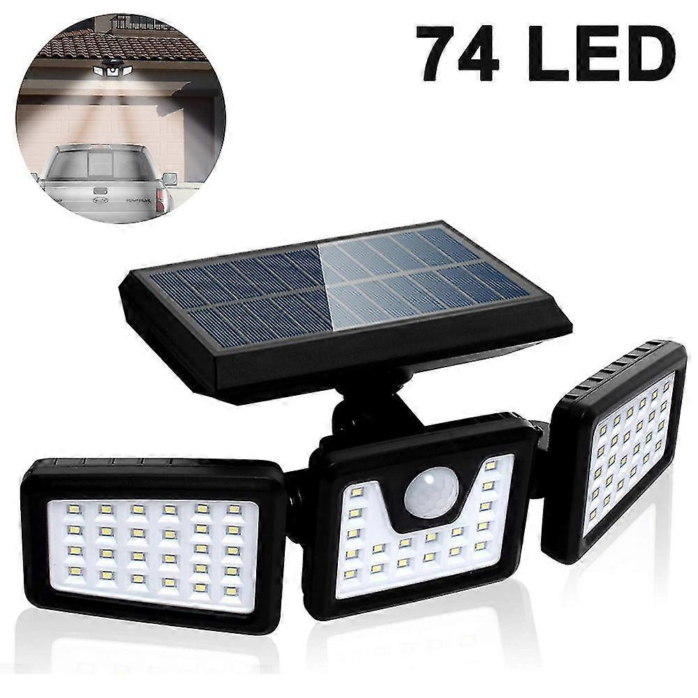 Solar Security Light,3 Head Motion Sensor Light Adjustable 74led Flood