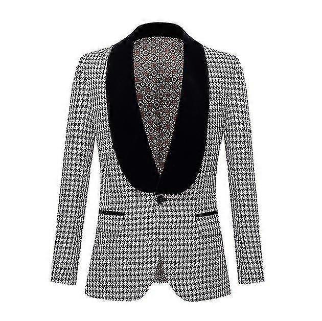 رجالي 2 قطعة بدلة نحيف جاكيت أسود وأبيض Houndstooth بليزر طقم بنطلون-ZZY