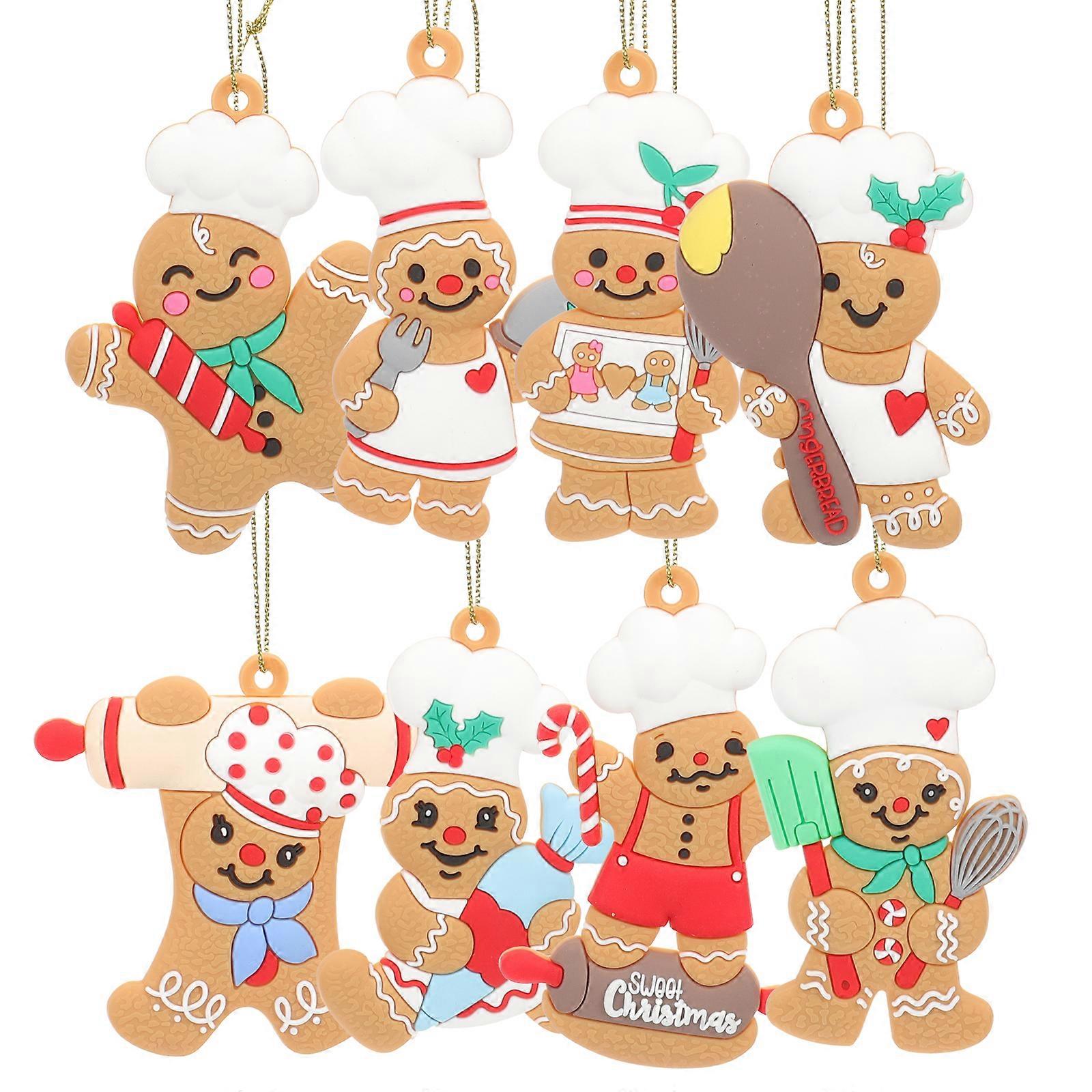 8pcs Xmas Gingerbread Man Ornaments Xmas Tree Hanging Decor Party Layout Props