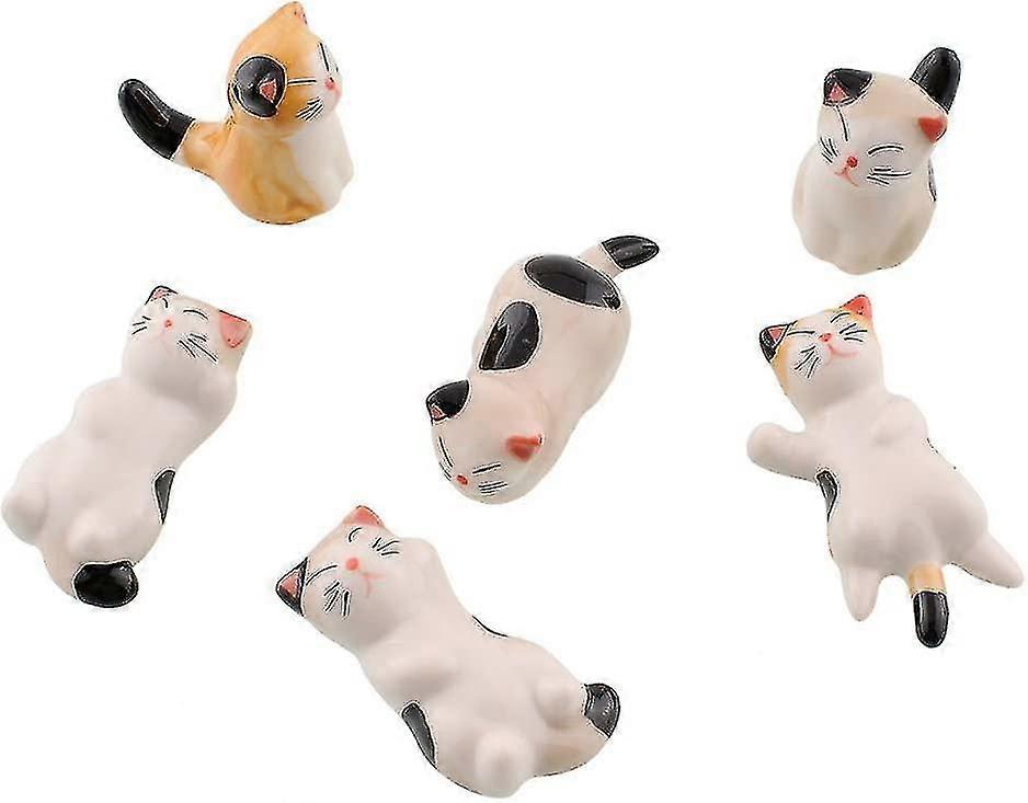 Set Of 6 Cute Cat Ceramic Chopstick Holders For Dinner Spoon, Fork, Knife, Tableware
