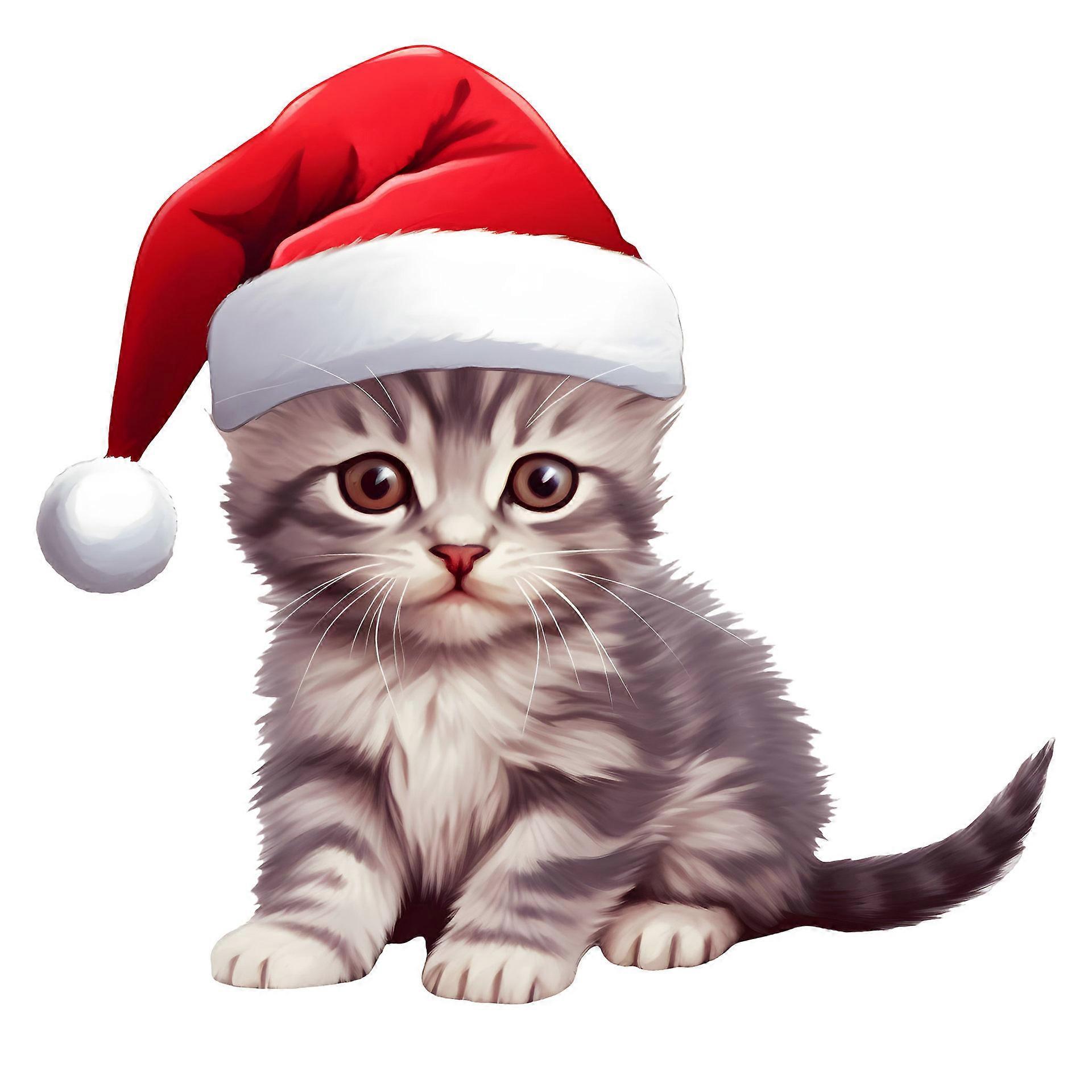 Vacker katt i en julprydnad för jultomtehatt 2D