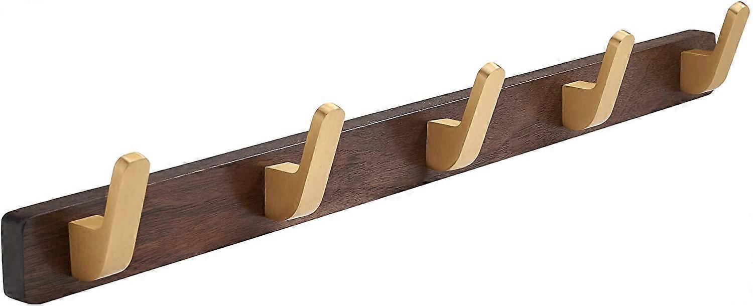 Generic Wall Mounted Coat Rack,Entryway Hanging Coat Rack,Metal Wood Coat Rail with 5 Rustic Hooks Rail for Coat,ScarfHat,Walnut Gold Matt
