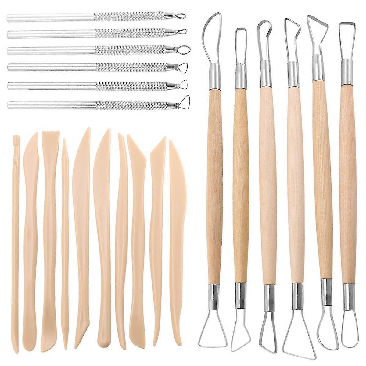 Pottery Clay Sculpting Tools, 22Pcs Wooden Handle Pottery Carving Tools & Metal Scraper & Plastic C