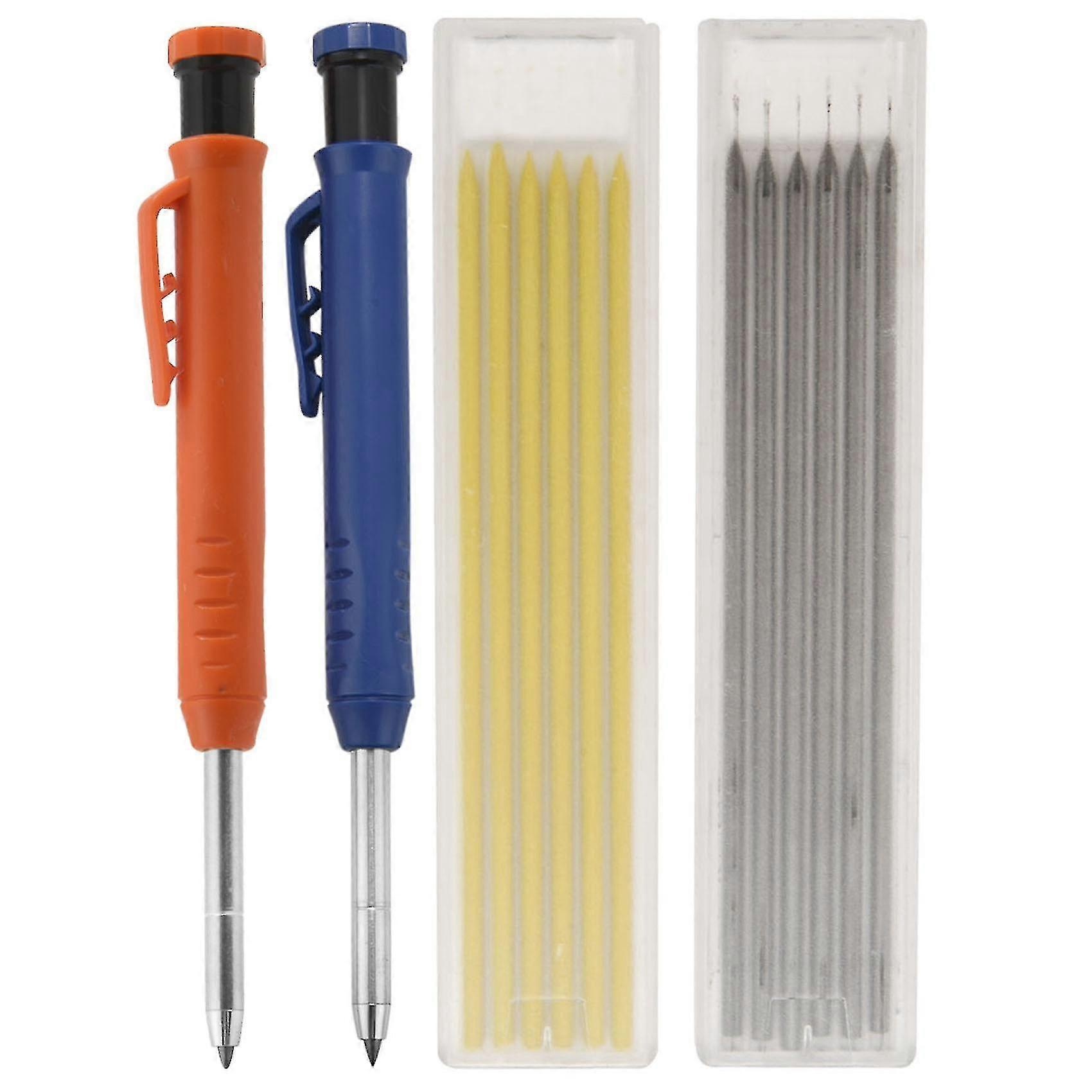 2pcs Solid Carpenter Pencils With Pencil Sharpener For Woodworking