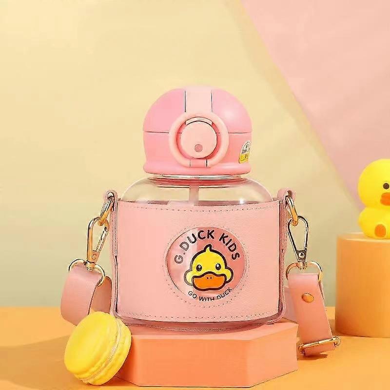 Liten gul anka sommar bärbar bärbar anti-fall kopp runt huvud rosa 700ml