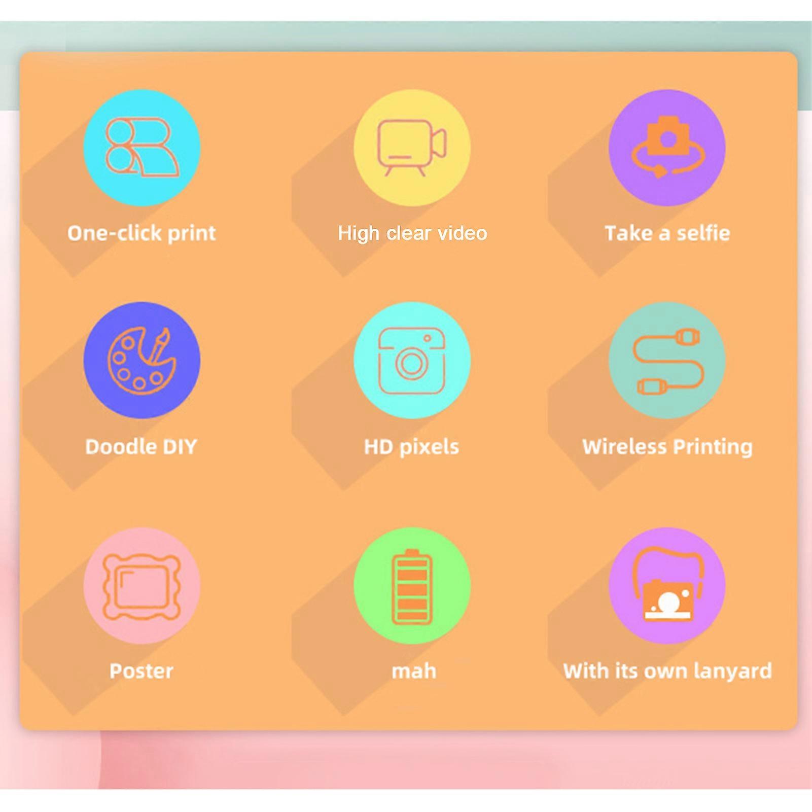 מצלמת הדפסה מיידית לילדים בגילאי 10-12, מדפסת תרמית מיני, ורוד/כחול, 9.5x8.5x5 ס"מ