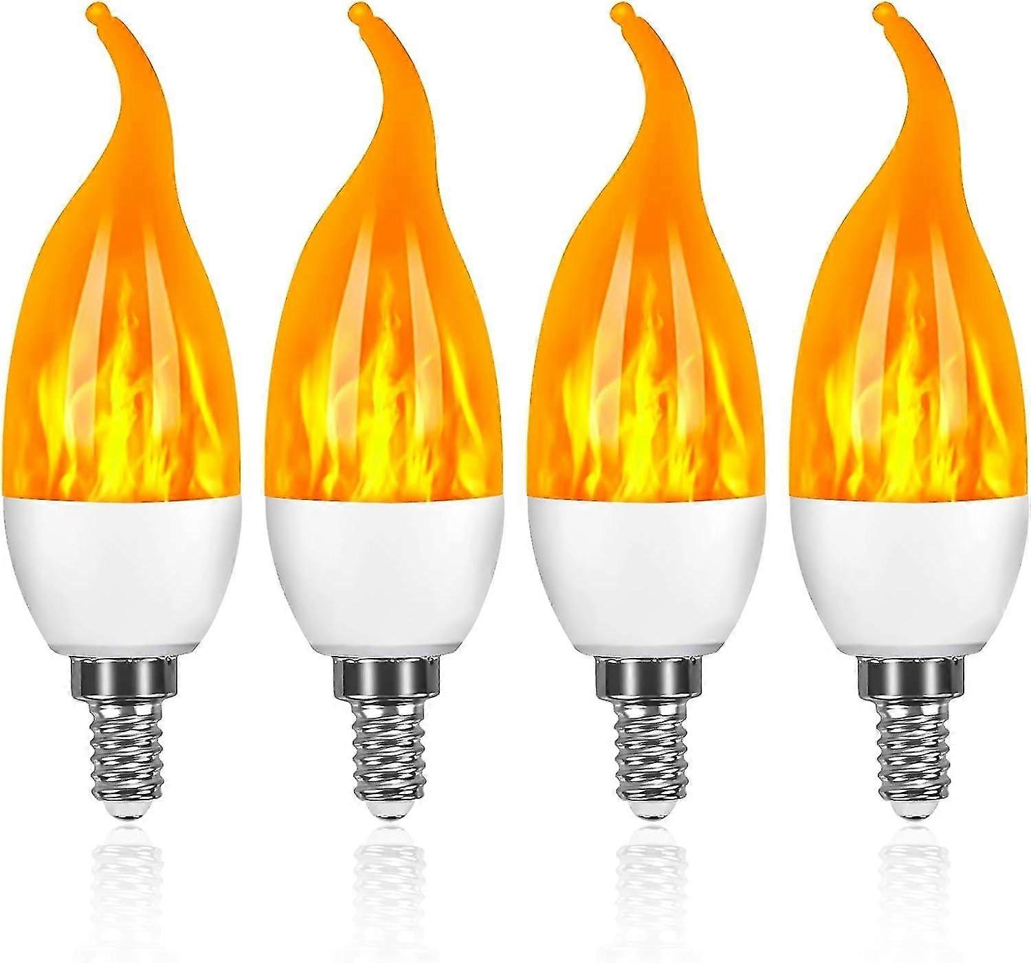 4 Pack 3W E14 LED Light Bulb Flame Effect Light Bulb with 3 Lighting Modes Decorative Light Bulb