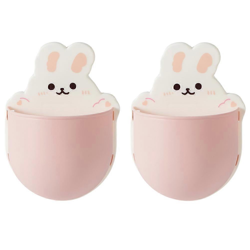 2pcs Bathroom Wall-mounted Storage Holders Cartoon Rabbit Racks Brush Toothpaste Drain Racks