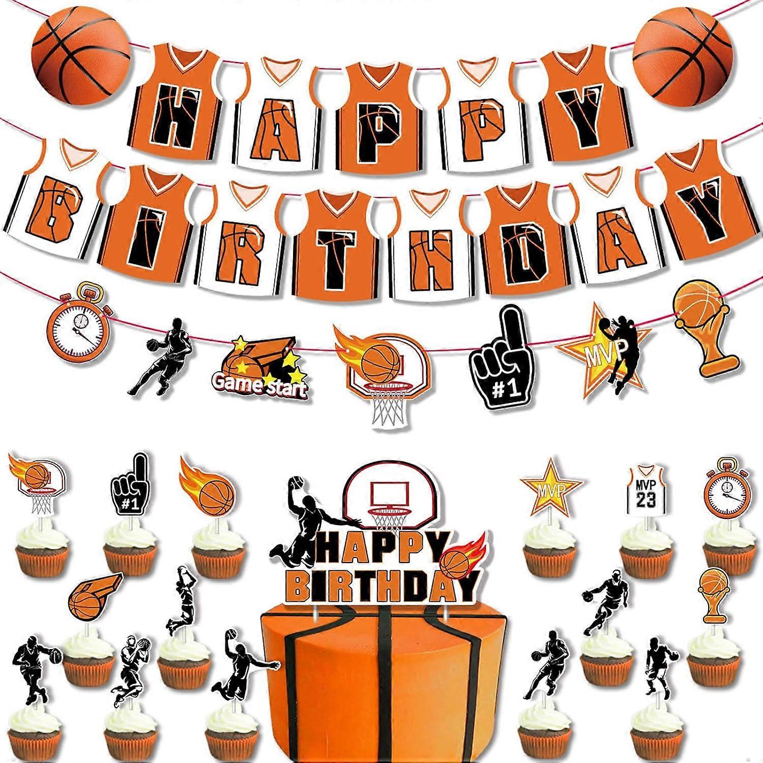 Basketball Geburtstagsbanner – Happy Birthday Deko, 13 Buchstaben, 4,5 M Band