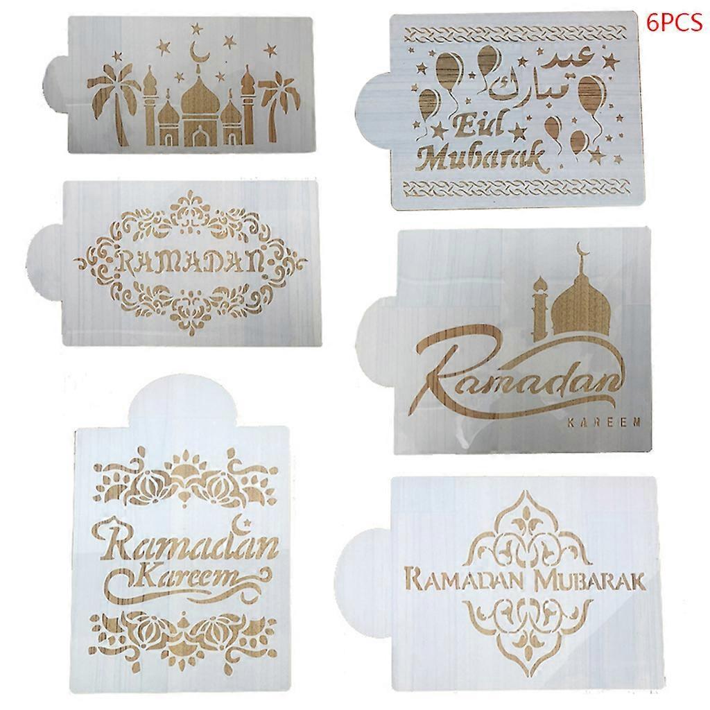 6Pcs/Set Eid Mubarak Ramadan Coffee Flower Spray Stencils Cake Decorating DIY Te