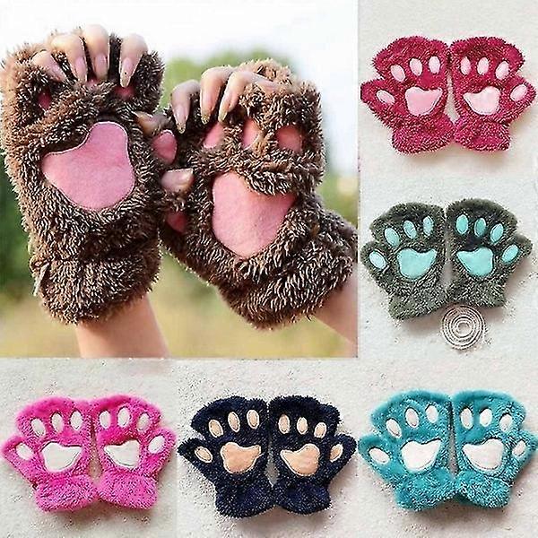 eny Dvka Cat Claw Paw Rukavice Zimn plyov plce prstu bez prst Tepl Palky
