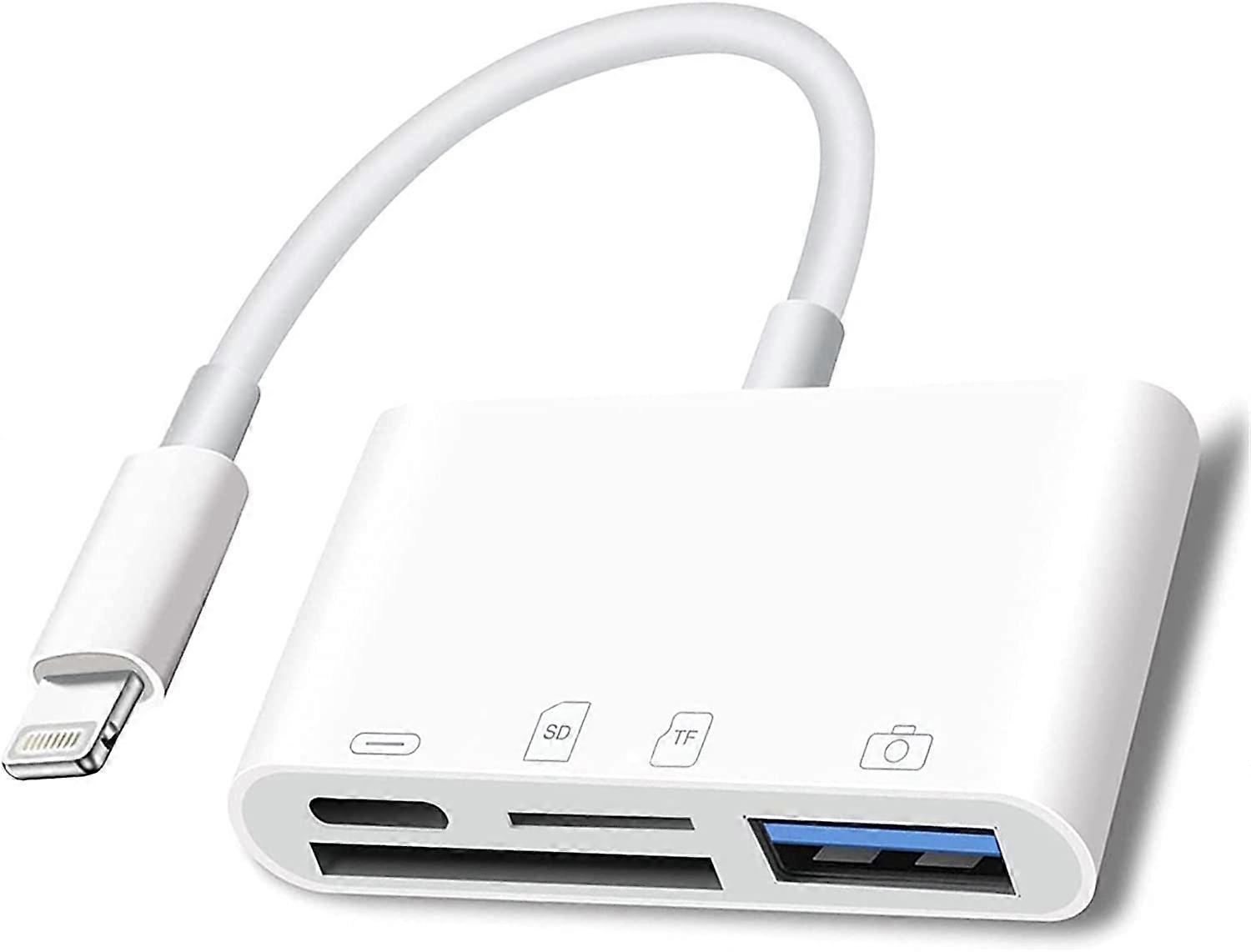 Lightning to SD Card Reader for iPhone,USB Camera Adapter 4 in 1 USB Female OTG Adapter Compatible SD/TF Card, USB with Fast Charging Port