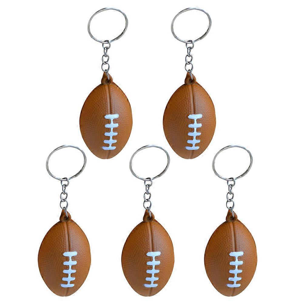 5 قطع سلاسل مفاتيح كرة القدم الأمريكية الرجبي PU Keyring تذكار قلادة لعب للأطفال (قهوة)