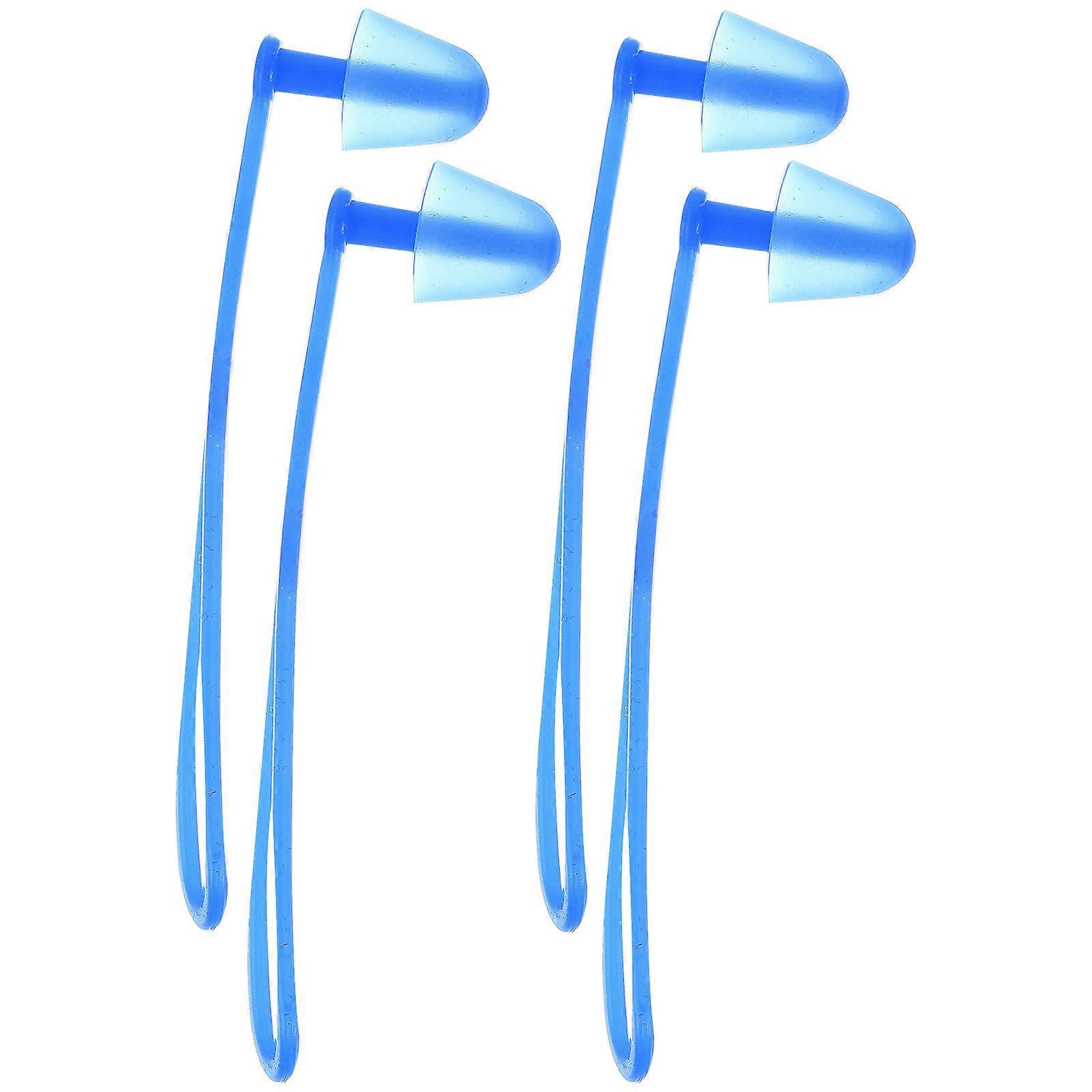 2 Pair of Silicone Swimming Ear Plugs Ergonomic Underwater Waterproof Diving Earplugs with Hanging Rope for Adults Children (Blue)