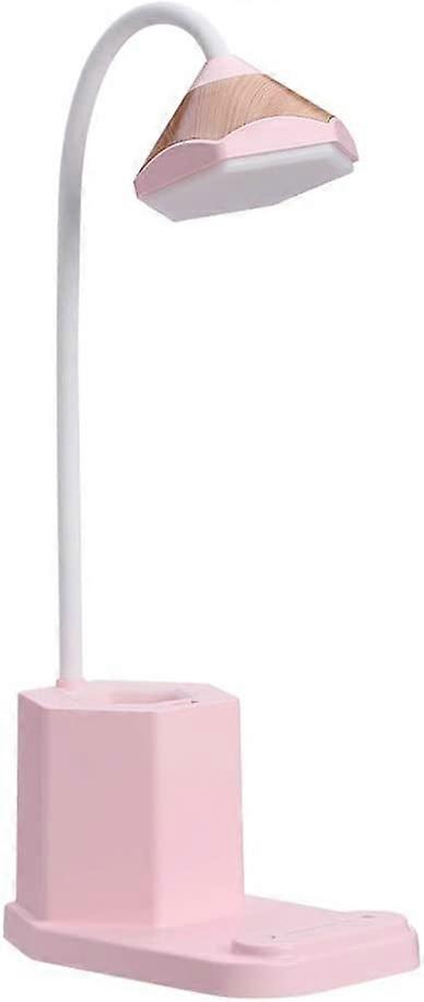 Table Lamp, Warm White Light USB Rechargeable Adjustable Touch Table Lamp with Pen Storage (Pink)