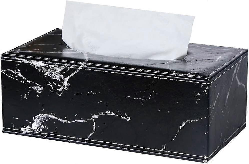 Caja de pañuelos de cuero rectangular (mármol negro)