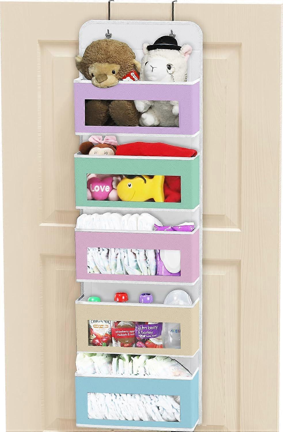 pleHouseware Over The Door Hanging Organizer Nursery Storage with 3 Pockets, Grey Multicolor 5-Tier
