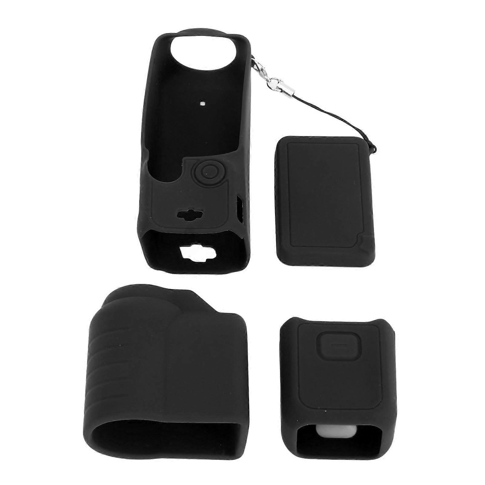 4 in 1 Protective Case Cover for Osmo Pocket 3 Silicone Screen Lens Protector Sleeve Action Camera Accessories Set with Lanyard Black