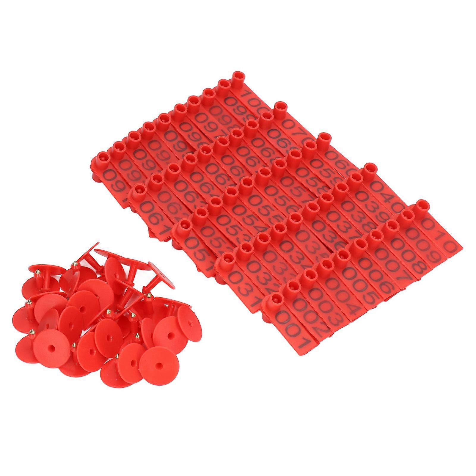 100 Sets Numbered Cattle Ear Tags Accurate Livestock Identification Card for Cow Pig Sheep Red