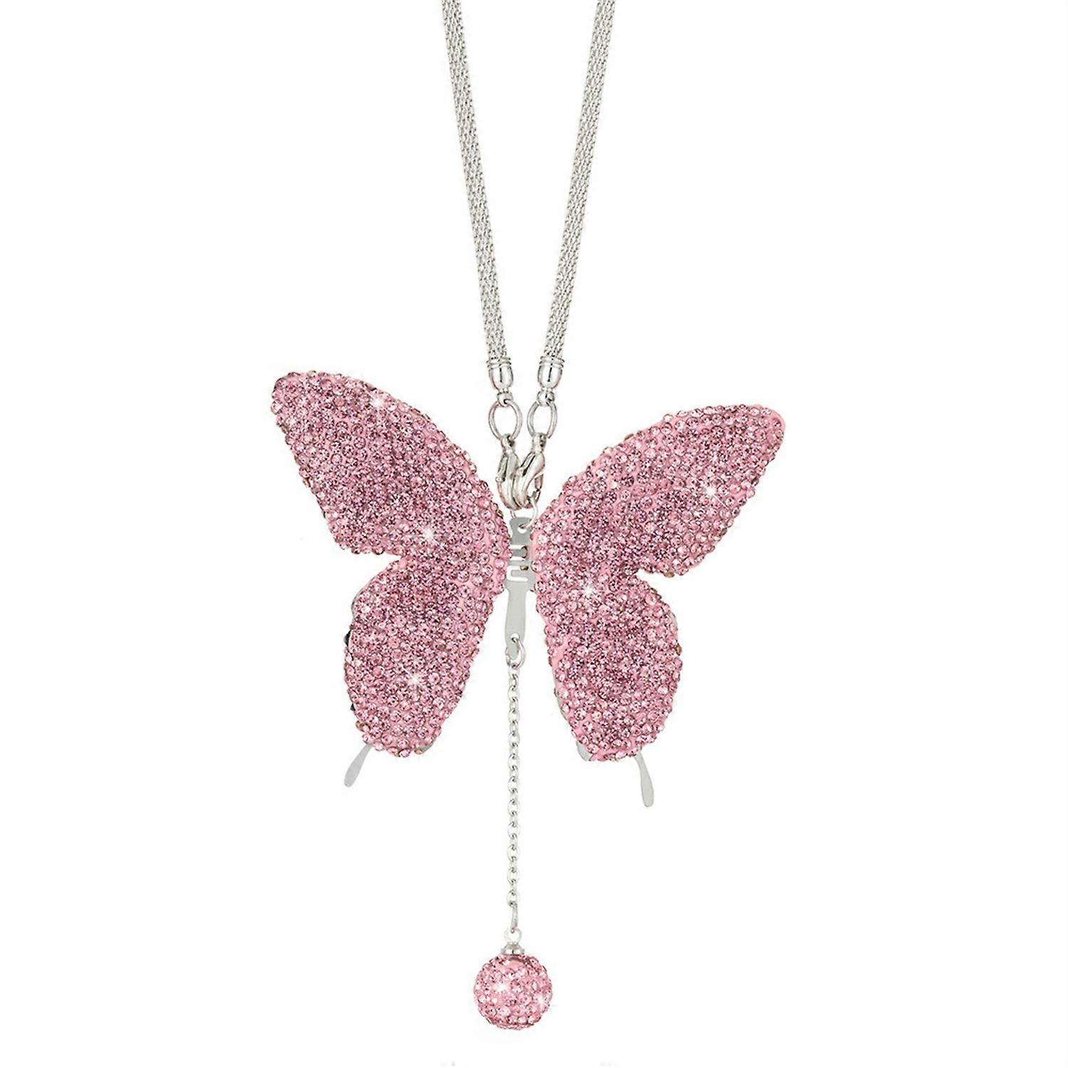 Sparkling Butterfly Pendant Car Rear View Mirror Charm Elegant Faux Crystal Pendant for Car