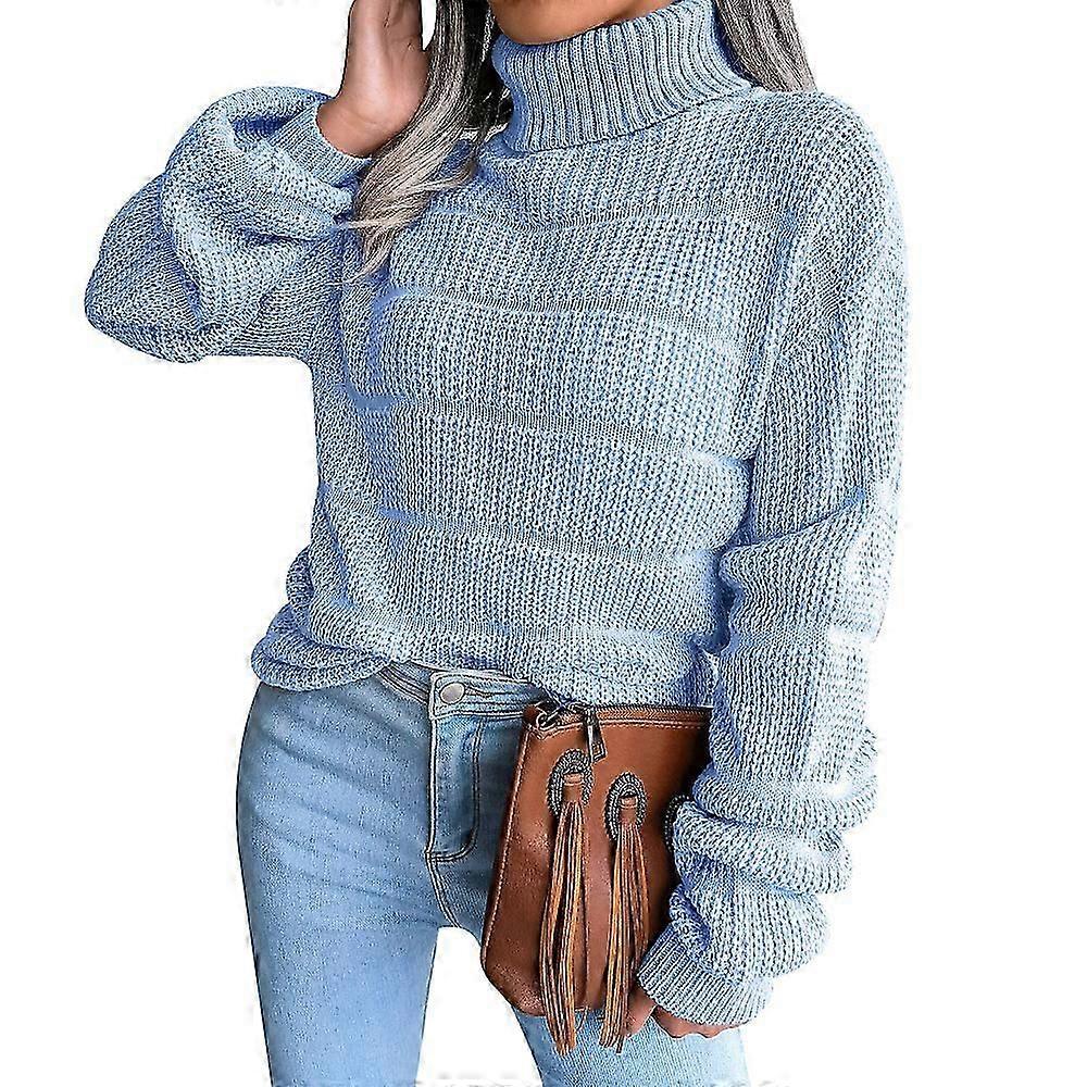 Womens Winter Solid Turtleneck Balloon Long Sleeve Sweaters Pullover Outerwear