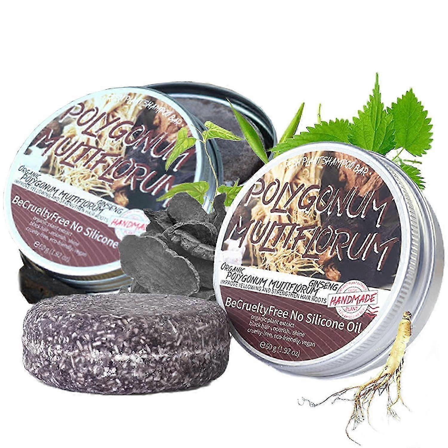 2 Pcs Hair Darkening Shampoo Bar, He Shouwu Darkening Shampoo Bar, He Shou Wu Extract Shampoo favorise la croissance des cheveux, nettoie en profondeur les cheveux et le cuir chevelu