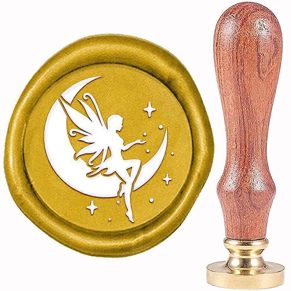 Brass Wax Seal Stamp with Wood Handle Golden for DIY Scrapbooking Angel & Fairy Pattern 20mm