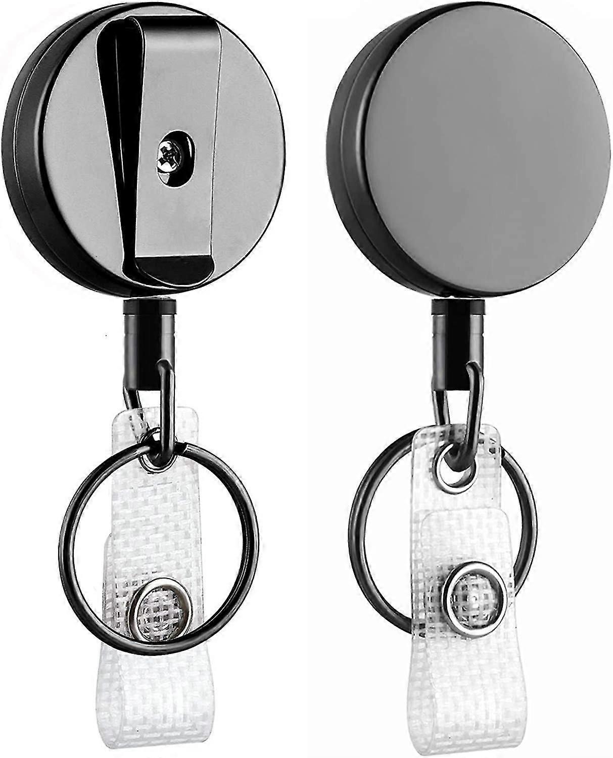 2 Pa Heavy Duty Retractable Badge Holder Reel, Metal Id Badge Holder With Belt Clip Key Ring For Name Card Keychain,7007