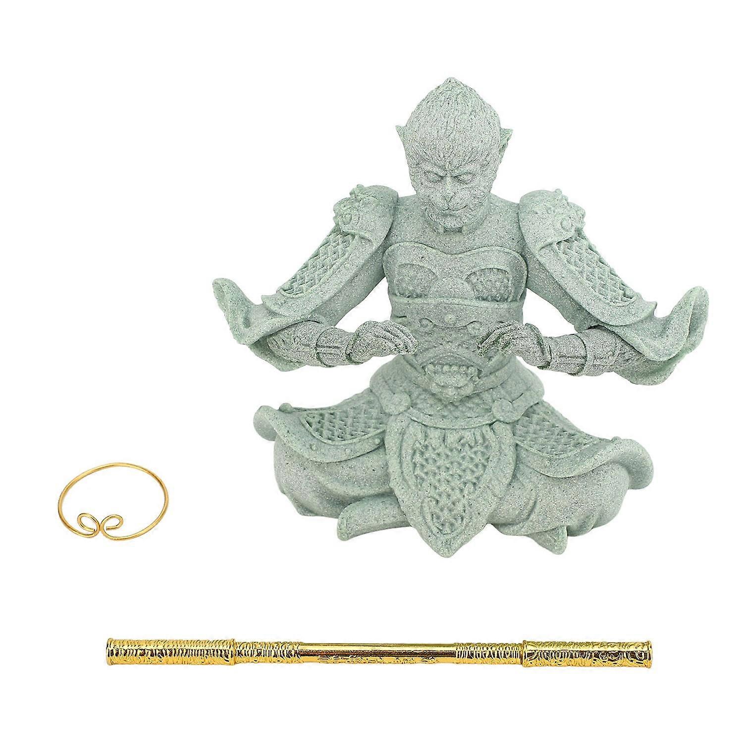 Monkey King Decoration Tea Pet Green Sandstone Handmade Sun Wukong Figurine Statue Water Desktop Orn