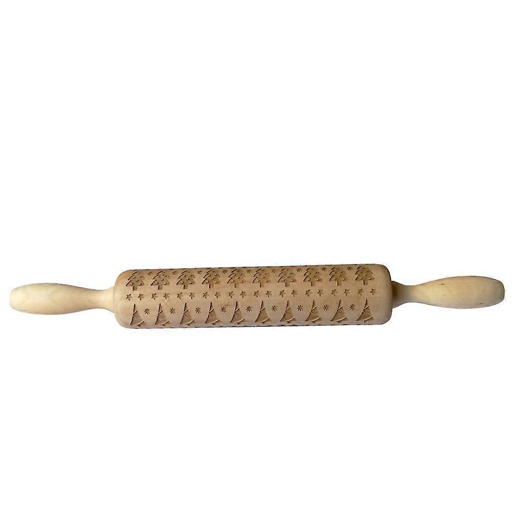 Kitchen Rolling Pin Bread Cookie Dough Roller with Tree Carving
