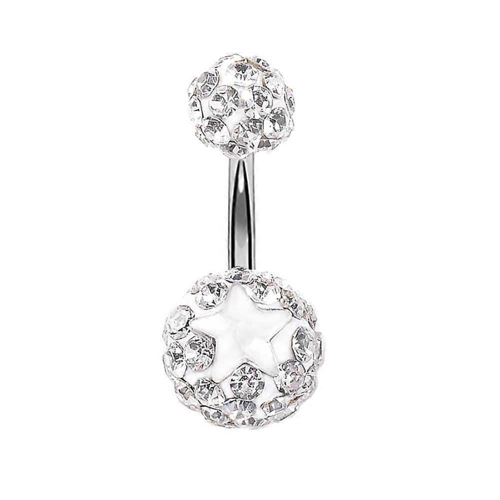 1 Pc Round Soft Ceramic Ball Rhinestone Navel Ring Body Piercing Ring (White)