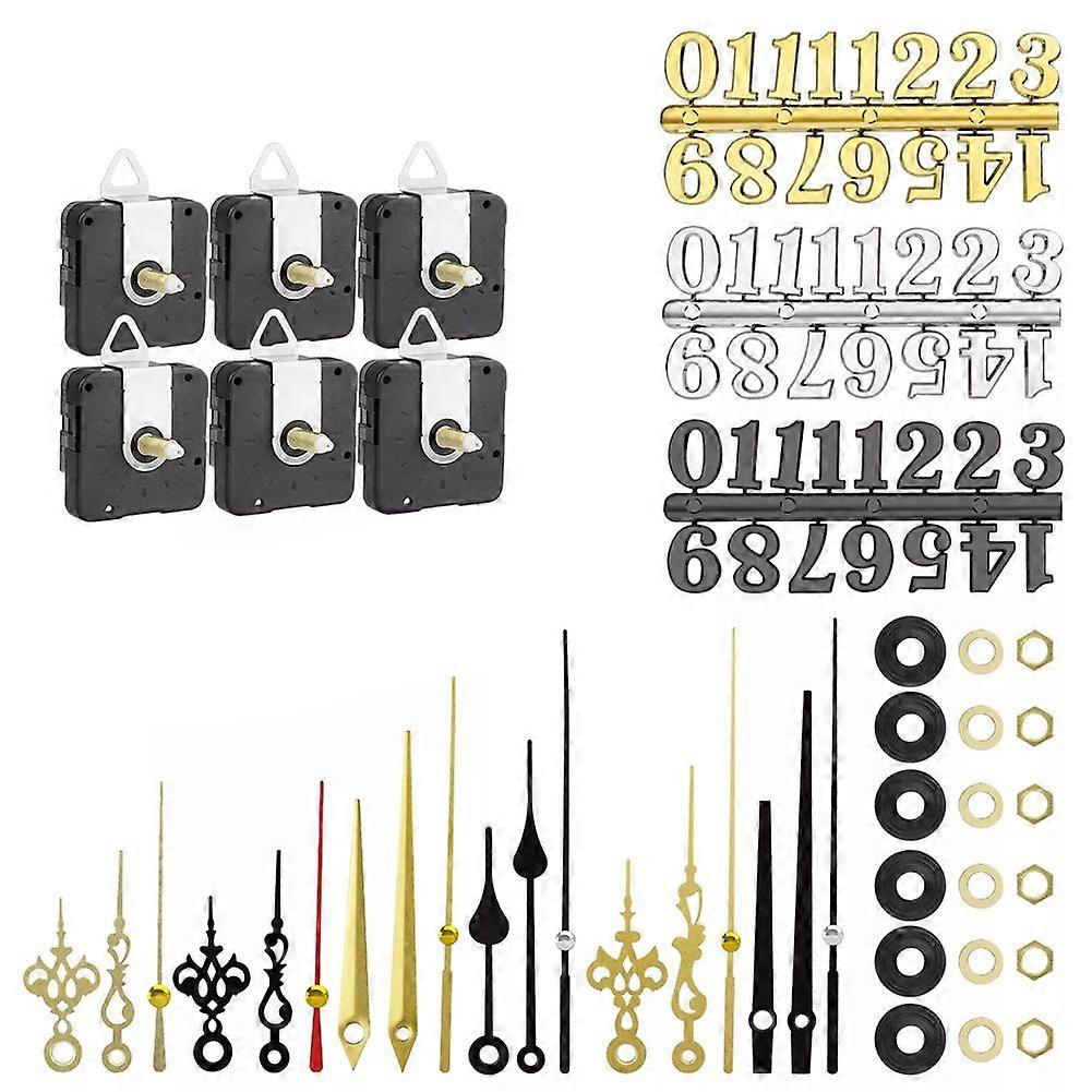 6Pcs 22mm Quartz DIY Wall Clock Movement Mechanism Kit with 8 Different Pairs Hand Diy 6 Clock Numerals Movement Set