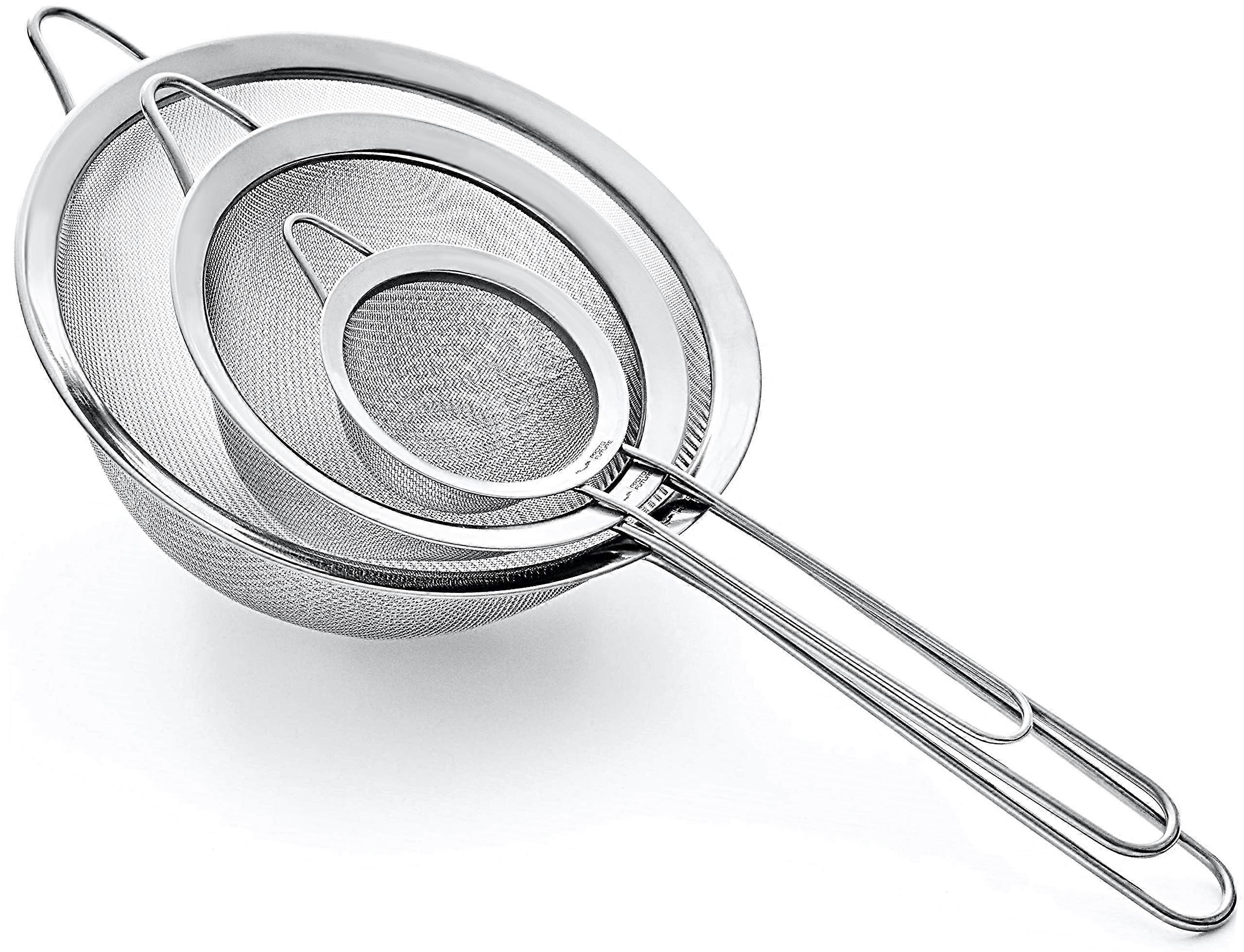 Fine Mesh Strainer Set - 304 Stainless Steel Strainers in 3 Sizes for Cooking, Sifting, and Straining