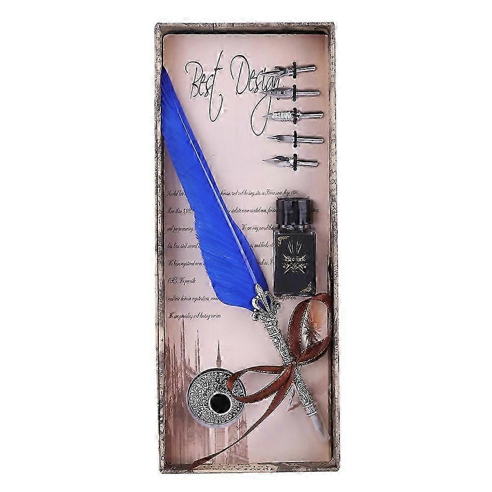 Classical Retro Fountain Pen Feather Dip Pen Writing Pen Gift Box For Christmas Valentine Blue