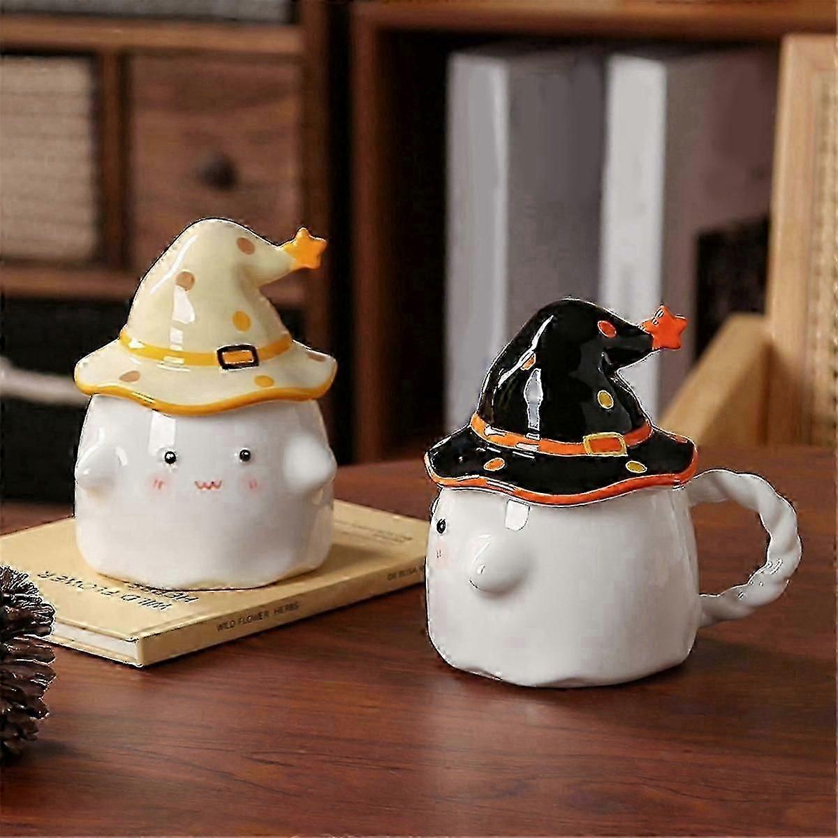 فنجان قهوة شبح ، كوب وجه شبح لطيف مع غطاء قبعة ساحرة ، فنجان شاي سيراميك هالوين جديد ، لهكتار