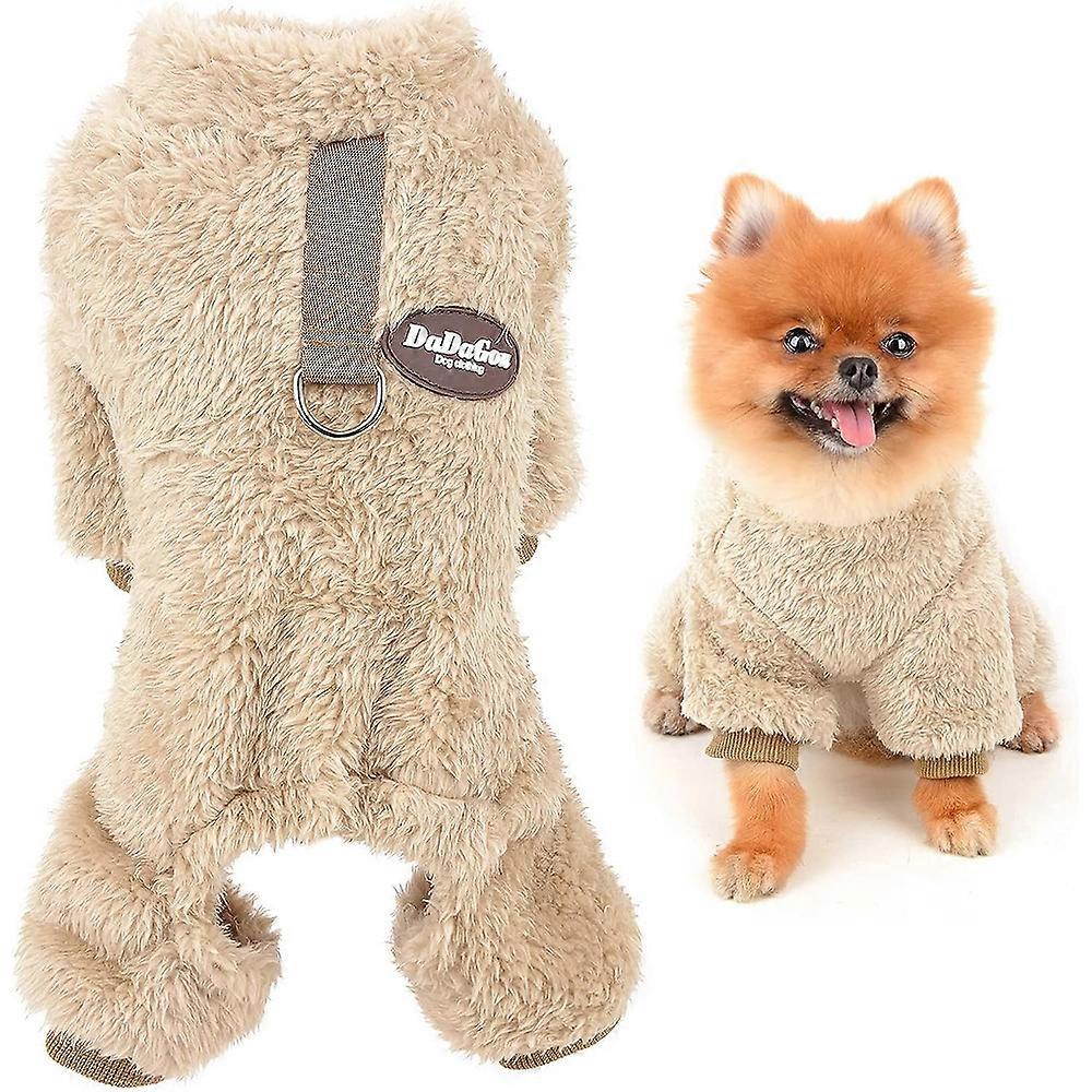 ペットパジャマシェルパフリースジャミー、小型犬用Dリング付き猫、子犬セーターパジャマジャンプスーツソフトコート、ヨーキーチワワ暖かい冬の服、