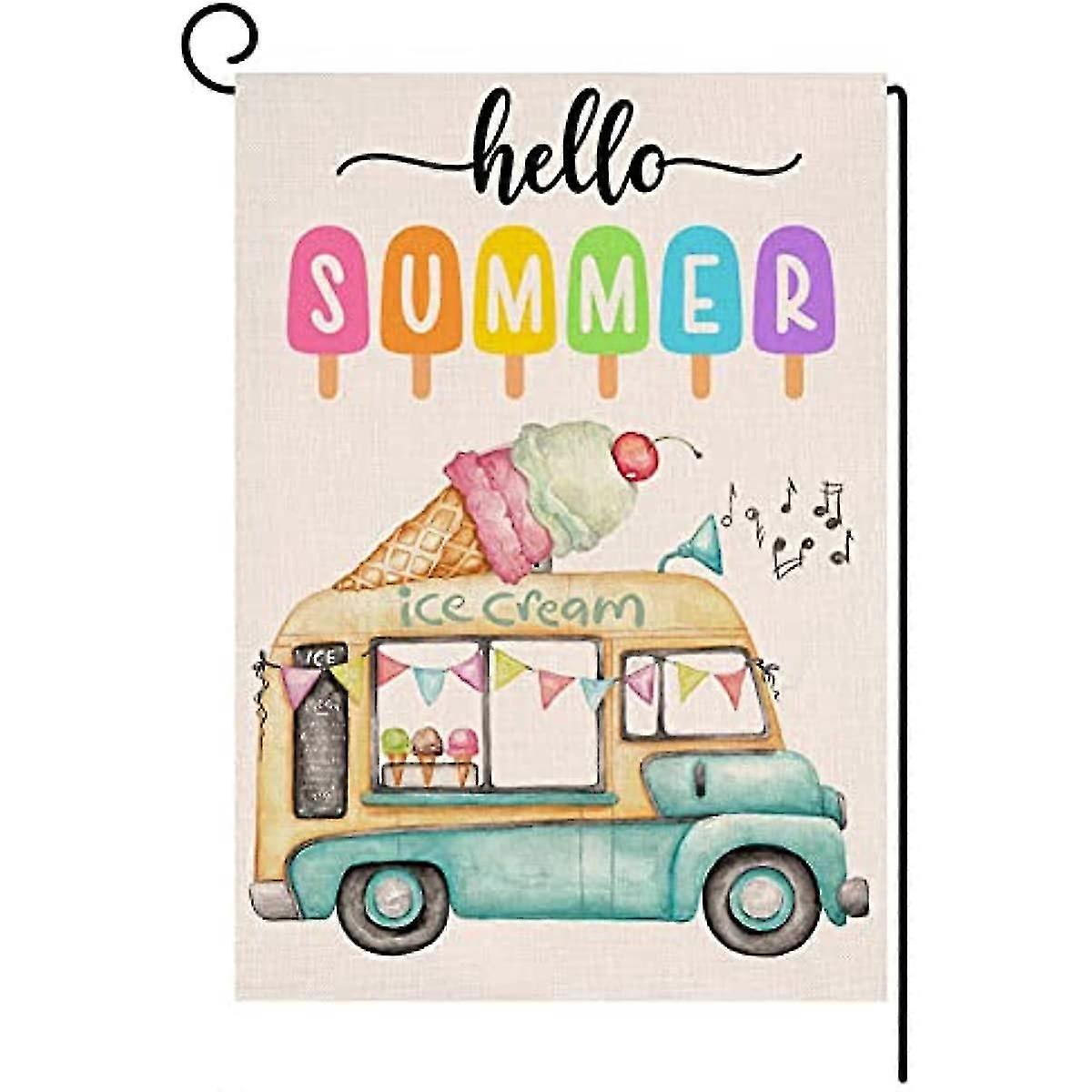 hello Summer Double sideed Linen Gardern Flag