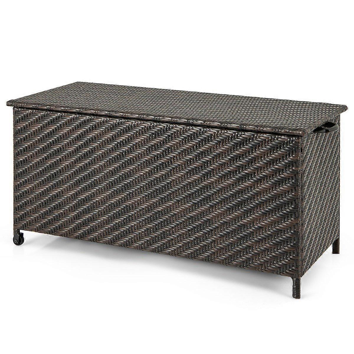 Cushion Box with Wheels and 320L Capacity Waterproof Cushion Box Poly Rattan Storage Box