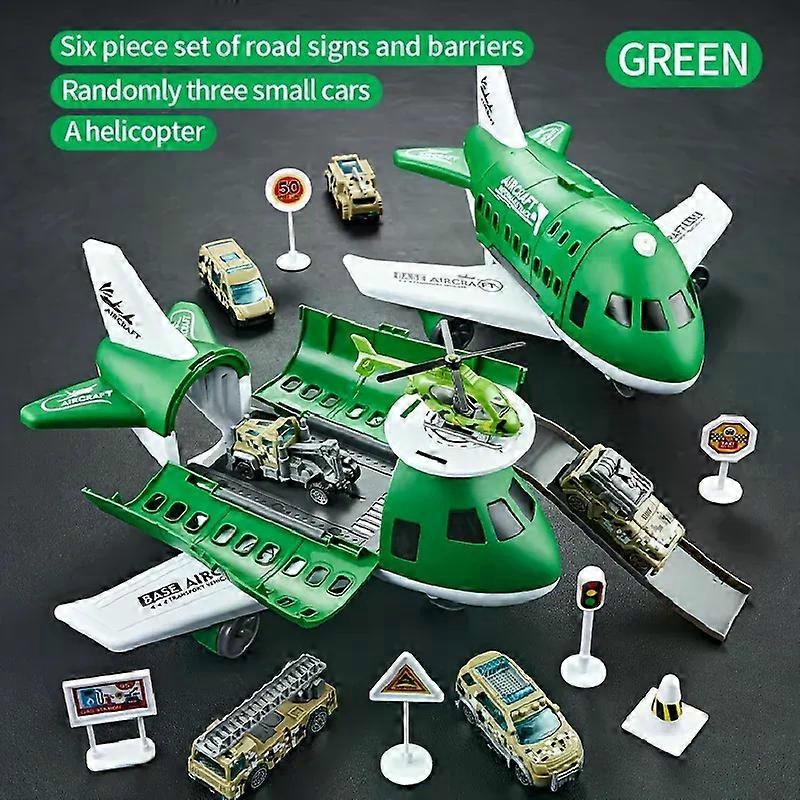Children's Airplane Car Toy, Inertial Airplane Model, Equipped with 6 Road Signs Random 3 Cars 1 Helicopter, Christmas Gift