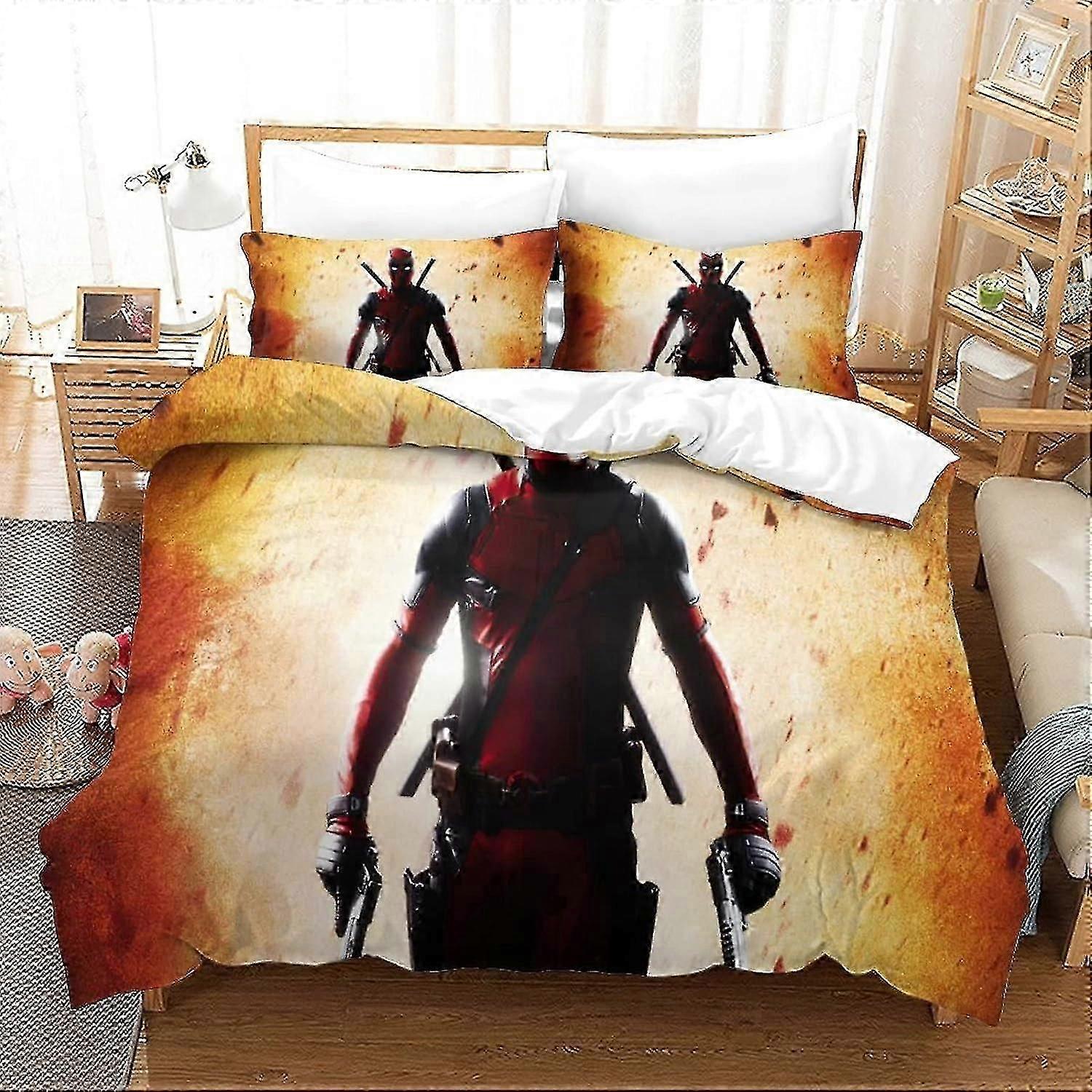 o5228 Bed Sheets 3D Printed Deadpool Bed Kit with Superheroes Design, Soft Microfibre, 3 Piece Duvet Cover Set, 2 Pillowcase, Hidden Zip, . Bed Sheets