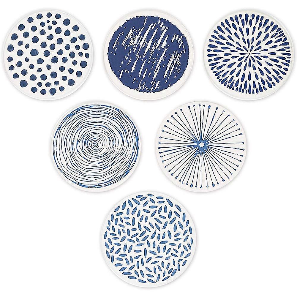 6-piece coaster set with absorbent holder, round ceramic stone coasters with cork base, tabletop protector