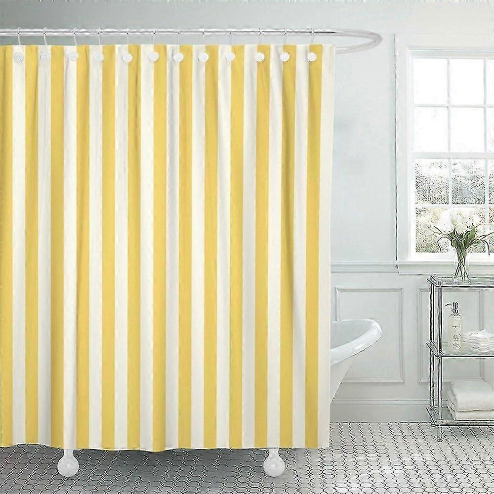 Shower Curtain Waterproof White Stripe Striped Stamp Yellow Sleepwear Apparel Products Vertical Polyester Fabric 60 x 72 Inches Set with Hooks