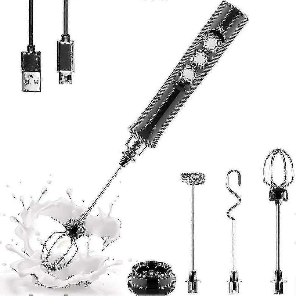 ハンドヘルド電動ミルク泡立て器、3 In 1 USB充電式泡立て器、3つの調整可能な速度、3つのステンレス