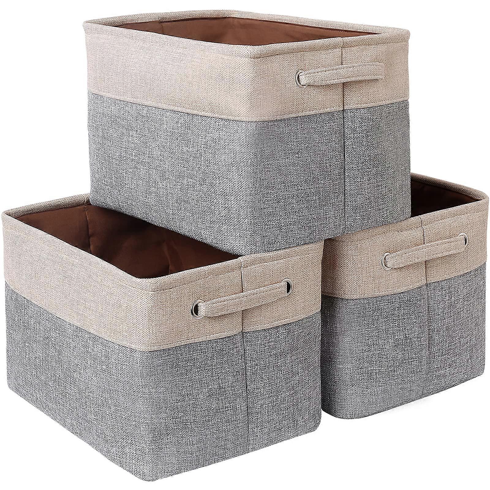 3 Pack Collapsible Foldable Canvas Fabric Storage Bin Cube Box For Home Office Organization Stackable