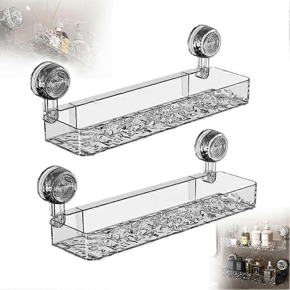 2 Transparent Suction Cup Storage Holder Corrugated Bathroom Storage Shelf