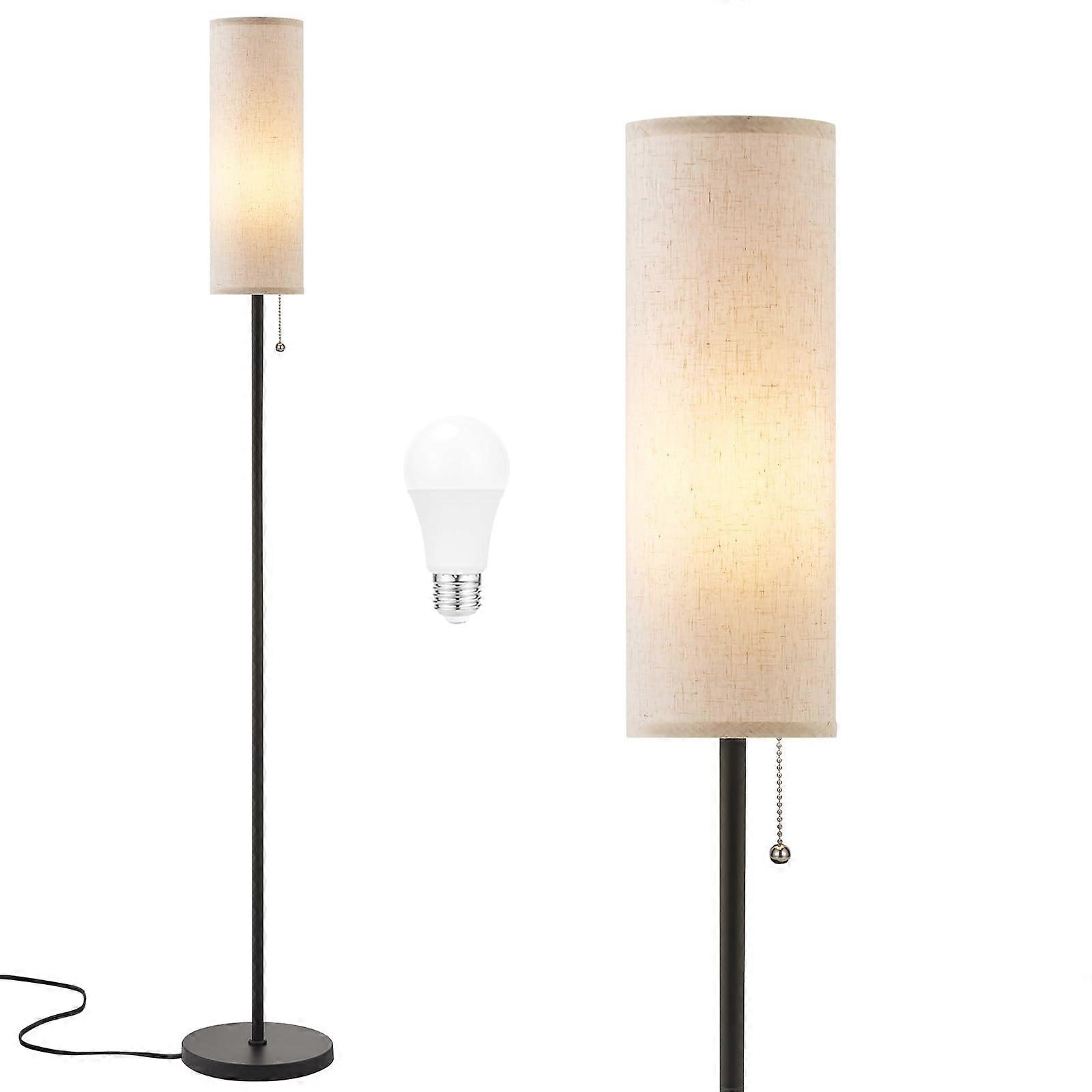 64 Inch Floor Lamp with Beige Lampshade and Pull Chain Switch for Living Room Lighting