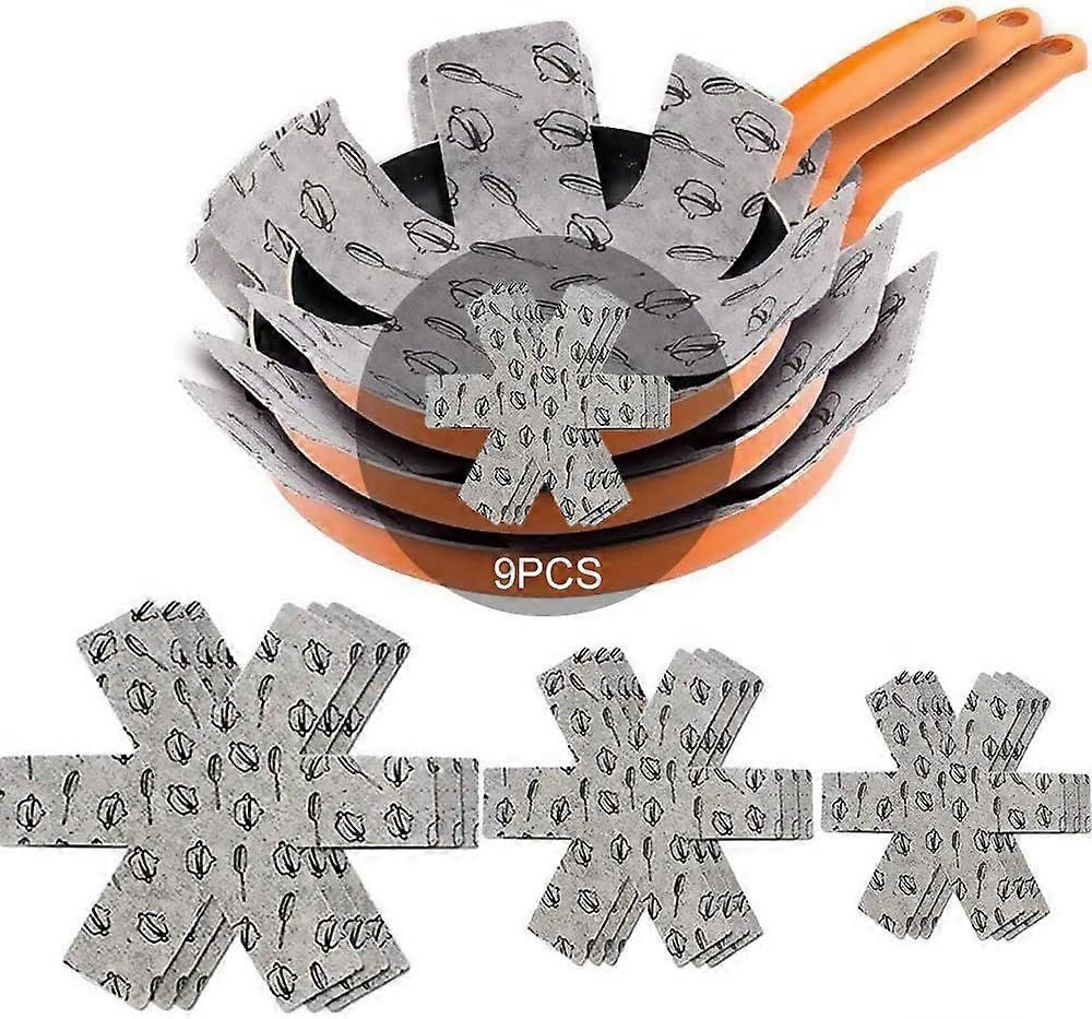 Set of 9 padded felt pan guards to separate and protect the surfaces of your kitchen utensils and prevent scratches