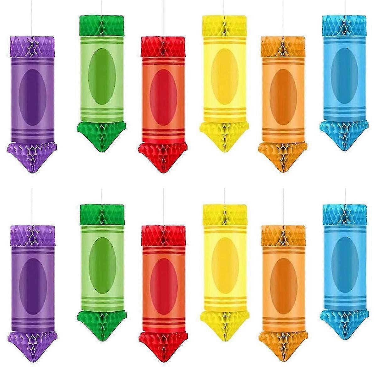 12 Pcs Back to School -Decorations Crayon Classroom Ceiling Decor Paper Lanterns Hanging Honeycomb Rainbow Balloons