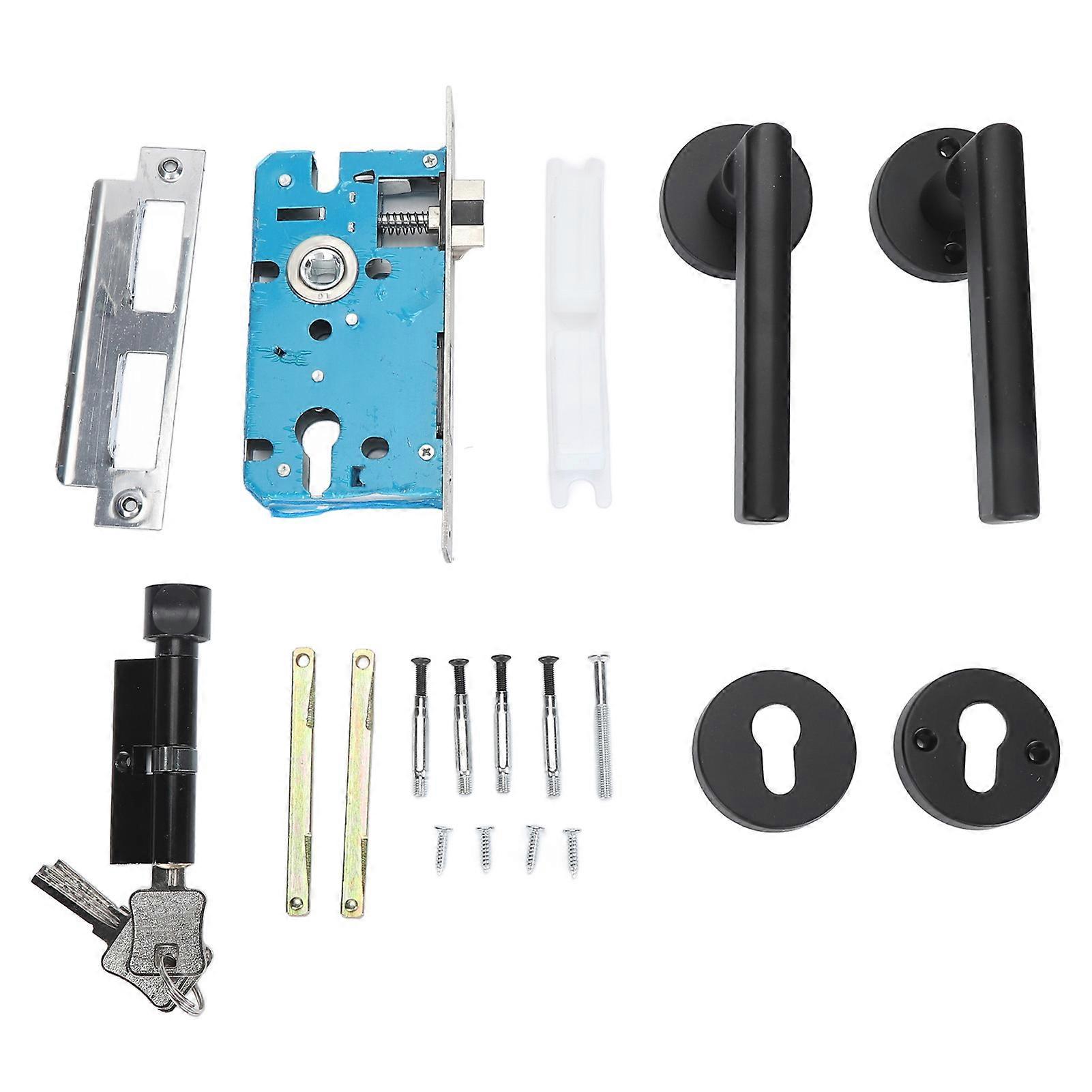 Lever Door Handle with Lock Black Pure Copper Core Mute Interior Passage Door Handle for Home