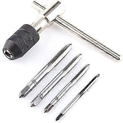 4pcs Hand Straight Flute Tap Set Assorted M3, M4, M5, M6 Steel with 1pc Tap Wrench for Thread Insert